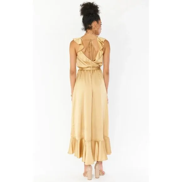Show Me Your MuMu Womens Samantha Ruffle Wrap Dress True Gold Luxe Satin‎ Medium