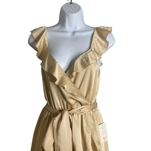 Show Me Your MuMu Womens Samantha Ruffle Wrap Dress True Gold Luxe Satin‎ Medium