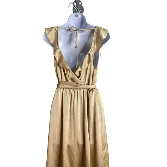 Show Me Your MuMu Womens Samantha Ruffle Wrap Dress True Gold Luxe Satin‎ Medium