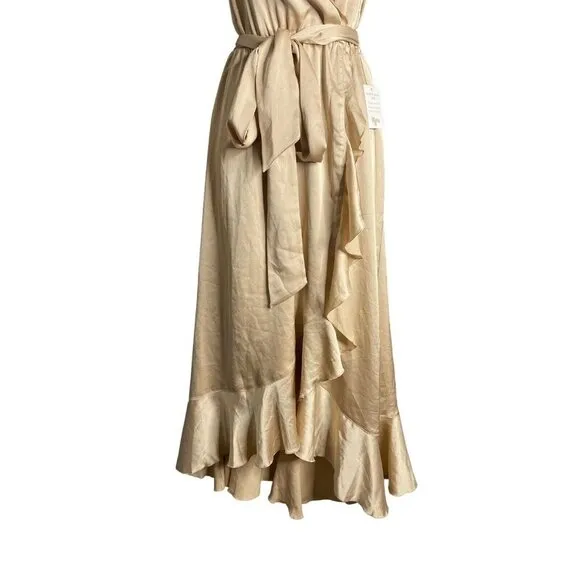 Show Me Your MuMu Womens Samantha Ruffle Wrap Dress True Gold Luxe Satin‎ Medium