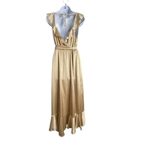Show Me Your MuMu Womens Samantha Ruffle Wrap Dress True Gold Luxe Satin‎ Medium