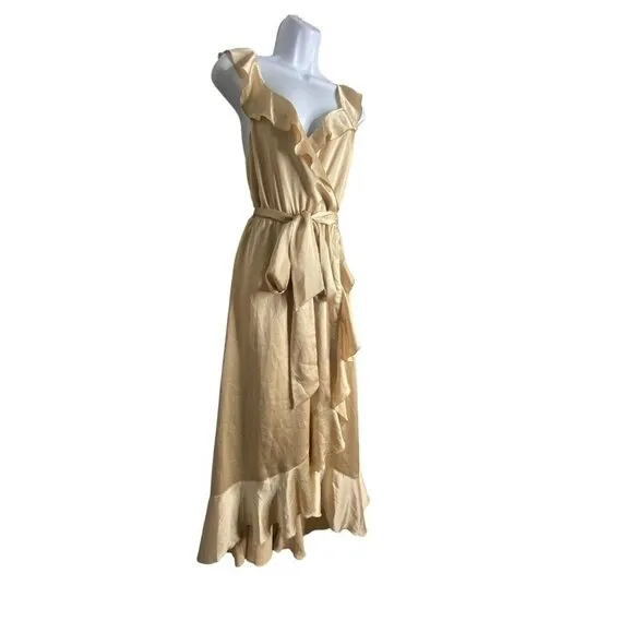 Show Me Your MuMu Womens Samantha Ruffle Wrap Dress True Gold Luxe Satin‎ Medium