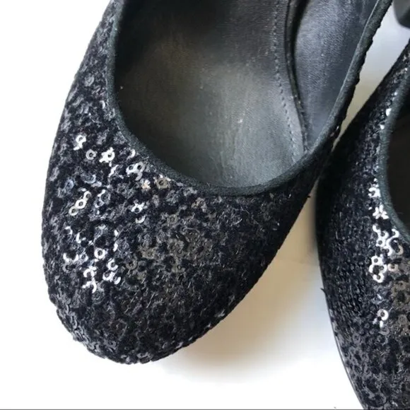𝅺sigerson Morrison Black Pumps Shoes Genuine Suede &amp; Sequins Block High Heels 9