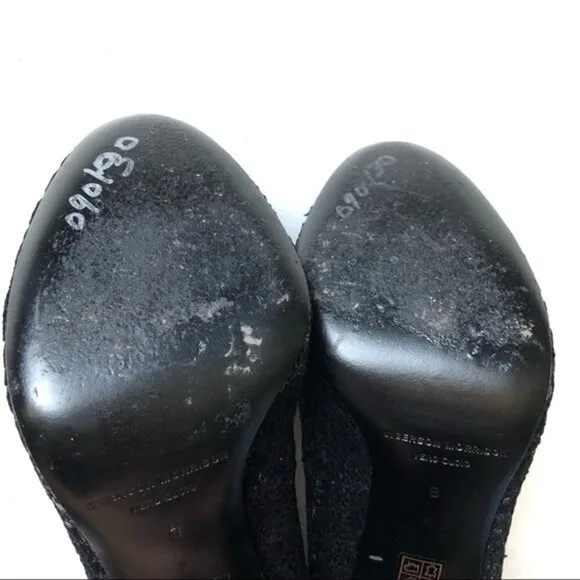 𝅺sigerson Morrison Black Pumps Shoes Genuine Suede &amp; Sequins Block High Heels 9