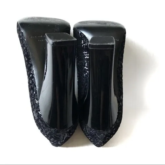 𝅺sigerson Morrison Black Pumps Shoes Genuine Suede &amp; Sequins Block High Heels 9