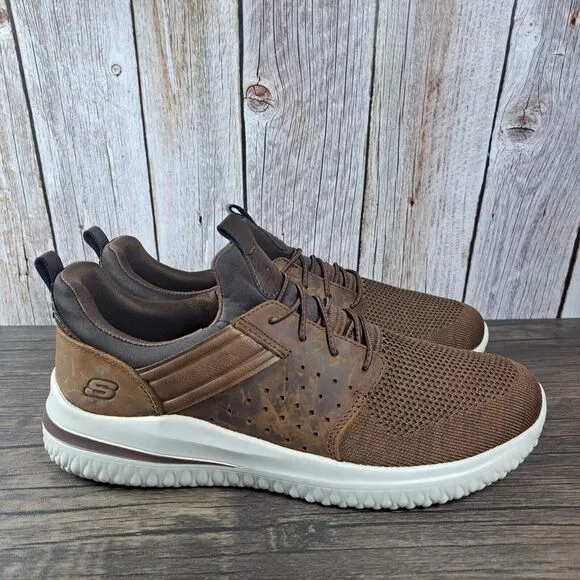 Skechers Delson 3.0 Cicada Leather Slip On Shoes Men's 11 Chocolate Dark Brown