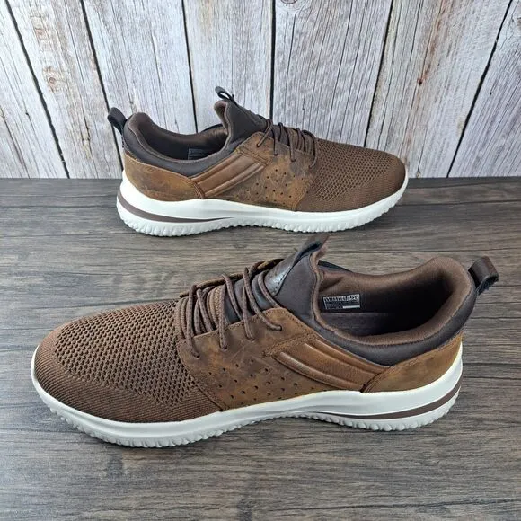 Skechers Delson 3.0 Cicada Leather Slip On Shoes Men's 11 Chocolate Dark Brown