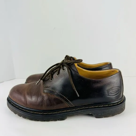 Skechers Oxford Shoes Mens 9 Dk Brown Leather Chunky 7450