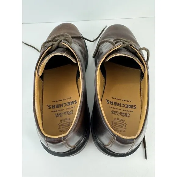 Skechers Oxford Shoes Mens 9 Dk Brown Leather Chunky 7450