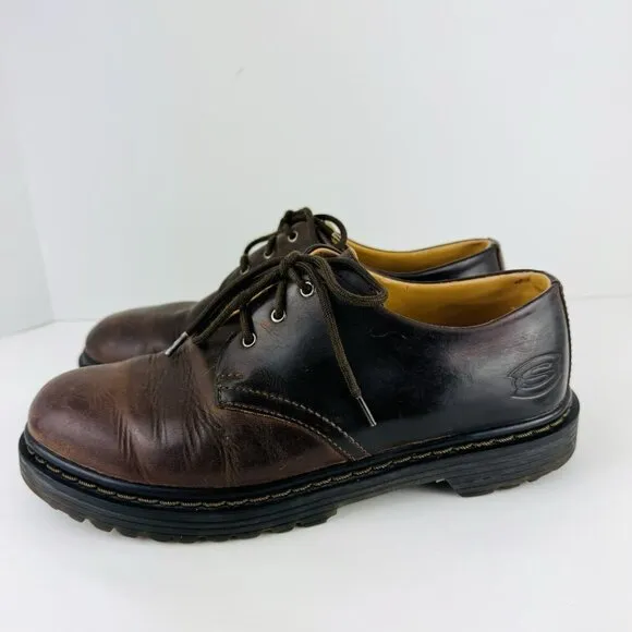 Skechers Oxford Shoes Mens 9 Dk Brown Leather Chunky 7450