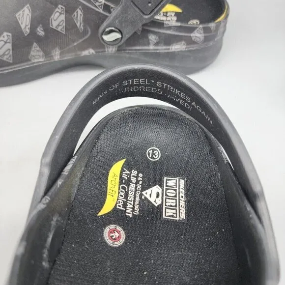 Skechers SUPERMAN Slip On Work Safety Shoes Mens Size 13 Slip Resistant Black