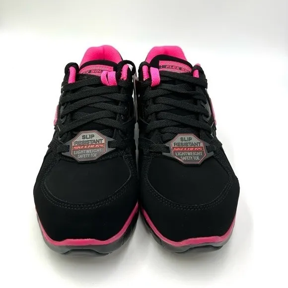 Skechers Womens Synergy Sandlot Alloy Toe Black Pink Work Safety Shoes Size 6.5