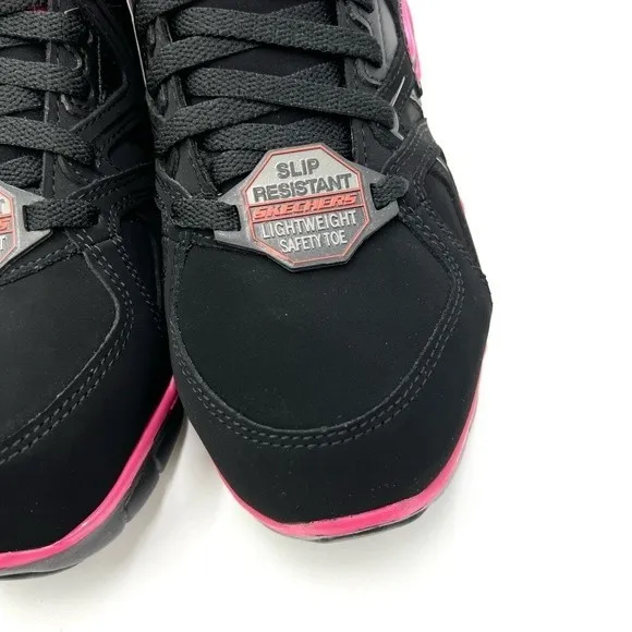 Skechers Womens Synergy Sandlot Alloy Toe Black Pink Work Safety Shoes Size 6.5