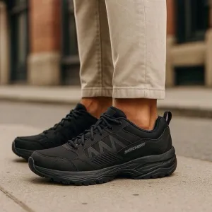 Skechers Work Shoe Mens Size 10 Relaxed Fit Fannter Black Leather Slip Resistant