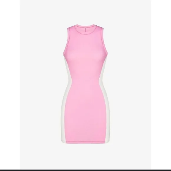 Skims Women's Pink Cotton Rib Slim-fit Stretch-cotton Mini Dress X Size L