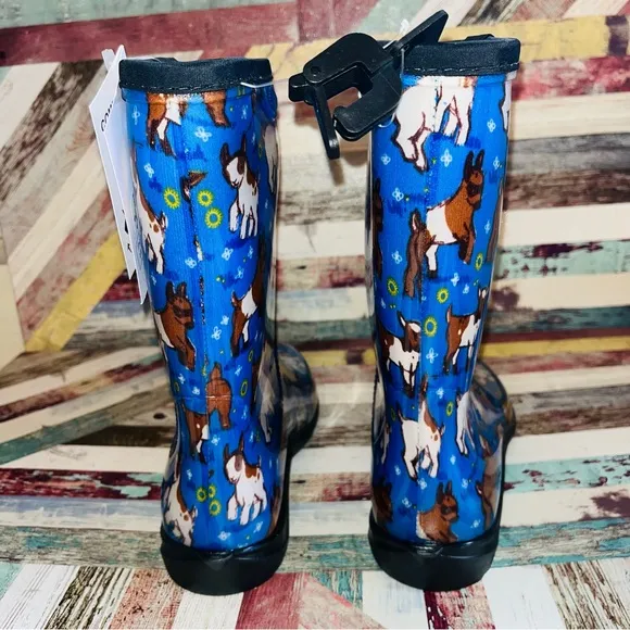 Sloggers Women's NWT Garden &amp; Rain Boots, Country Collection Sky Blue Goats SZ 8