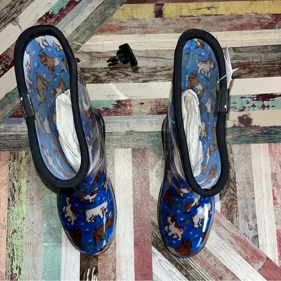 Sloggers Women's NWT Garden &amp; Rain Boots, Country Collection Sky Blue Goats SZ 8