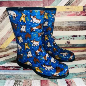Sloggers Women's NWT Garden &amp; Rain Boots, Country Collection Sky Blue Goats SZ 8