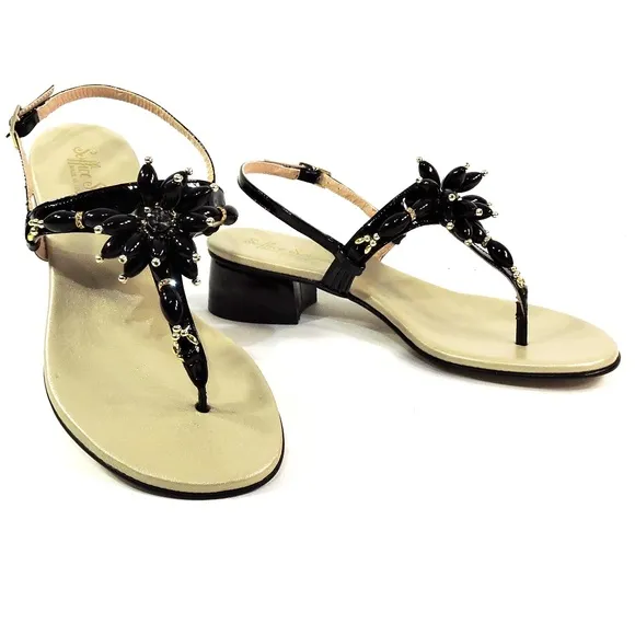SOFFICE SOGNO 🇮🇹 WOMEN'S BLACK SOFT PATENT LEATHER COMFORT SUMMER SANDALS