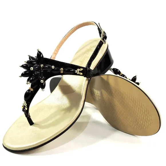 SOFFICE SOGNO 🇮🇹 WOMEN'S BLACK SOFT PATENT LEATHER COMFORT SUMMER SANDALS