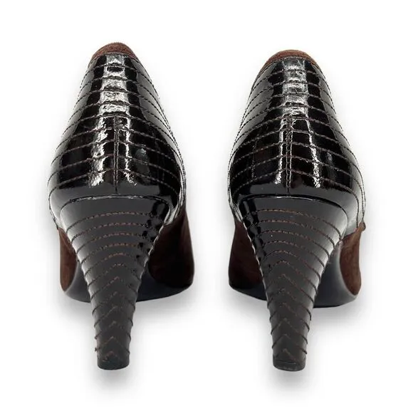 Sofft Florence Mary Jane Chocolate Brown Suede Patent Leather Buckle Pumps 8