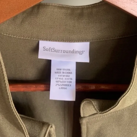 SOFT SURROUNDINGS Military Style Car Coat | Olive‎ | Size Large