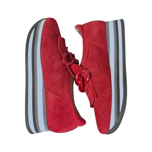 *SOFTWAVES Cadie Suede Platform Slip On Sneaker in Ferrari (Red) size 38 EU/8 US