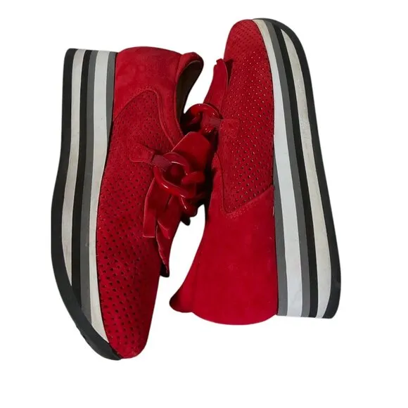 *SOFTWAVES Cadie Suede Platform Slip On Sneaker in Ferrari (Red) size 38 EU/8 US