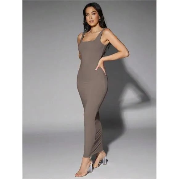Solid Square Neck Tank Dress