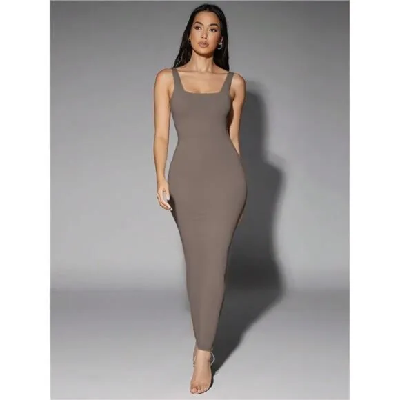 Solid Square Neck Tank Dress
