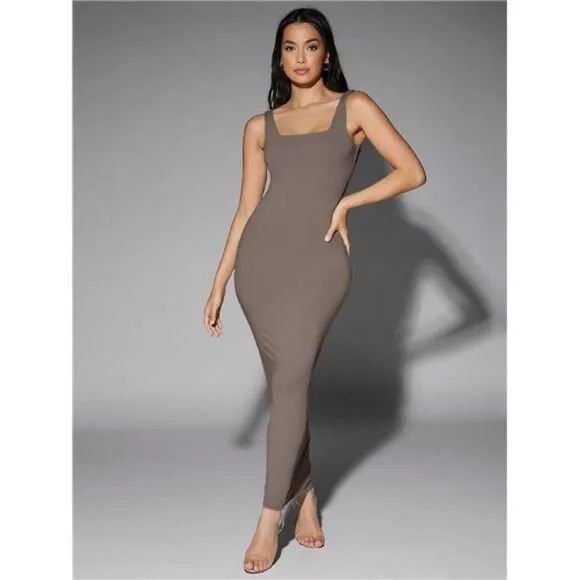 Solid Square Neck Tank Dress