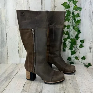 SOREL Addington Distressed Brown Leather Tall Heeled Boot Women’s Size 8
