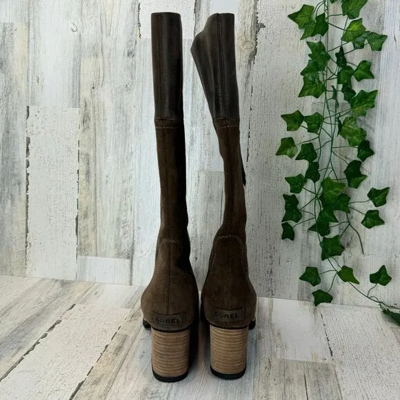 SOREL Addington Distressed Brown Leather Tall Heeled Boot Women’s Size 8