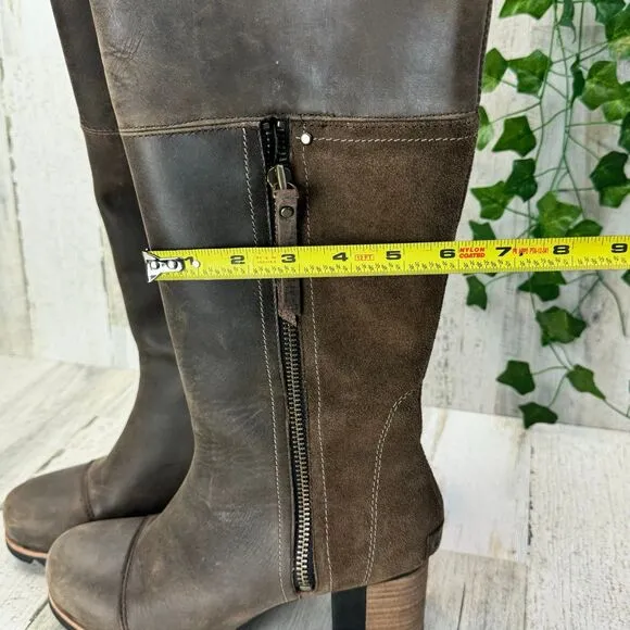 SOREL Addington Distressed Brown Leather Tall Heeled Boot Women’s Size 8