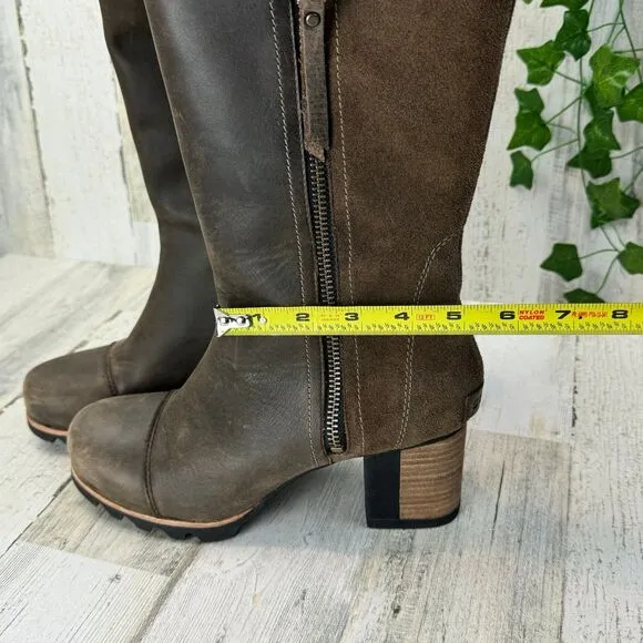 SOREL Addington Distressed Brown Leather Tall Heeled Boot Women’s Size 8