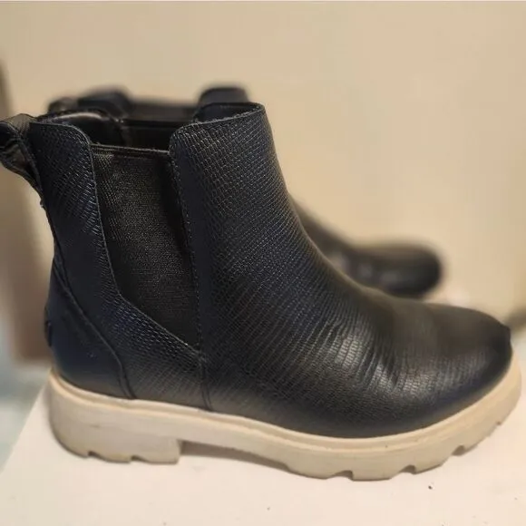 SOREL &quot;Lennox&quot; Black Waterproof Leather  Lug Sole Pull-on Boots sz.6.5 Ret.$170