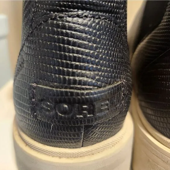 SOREL &quot;Lennox&quot; Black Waterproof Leather  Lug Sole Pull-on Boots sz.6.5 Ret.$170