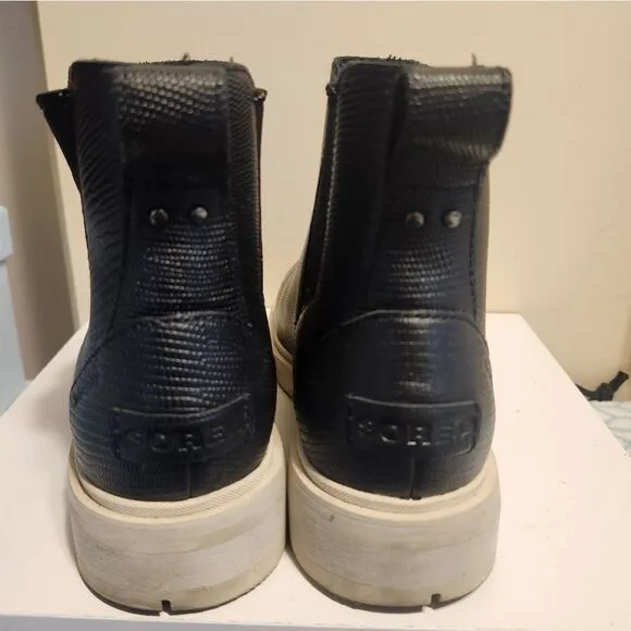 SOREL &quot;Lennox&quot; Black Waterproof Leather  Lug Sole Pull-on Boots sz.6.5 Ret.$170