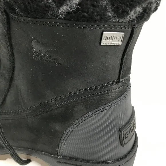 Sorel Black Faux Fur Lace Up Round Toe Out/Dry Waterproof Ankle Boots  Size 10