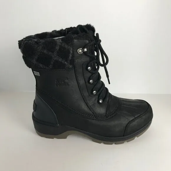 Sorel Black Faux Fur Lace Up Round Toe Out/Dry Waterproof Ankle Boots  Size 10