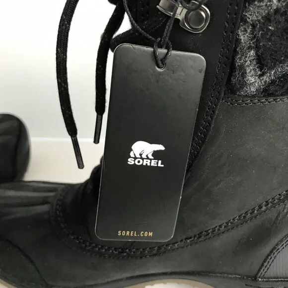 Sorel Black Faux Fur Lace Up Round Toe Out/Dry Waterproof Ankle Boots  Size 10