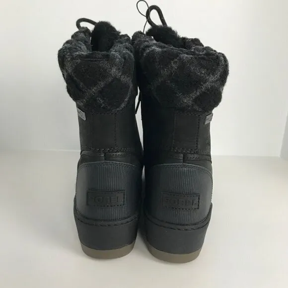 Sorel Black Faux Fur Lace Up Round Toe Out/Dry Waterproof Ankle Boots  Size 10
