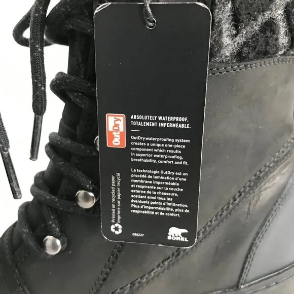 Sorel Black Faux Fur Lace Up Round Toe Out/Dry Waterproof Ankle Boots  Size 10