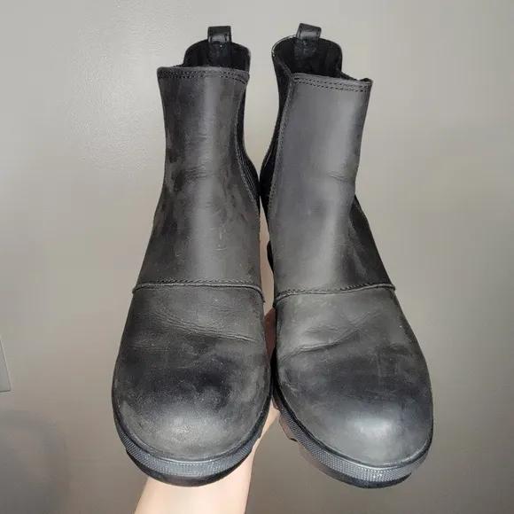 Sorel Black Joan of Arctic II Chelsea Wedge Bootie 6.5 waterproof leathe…