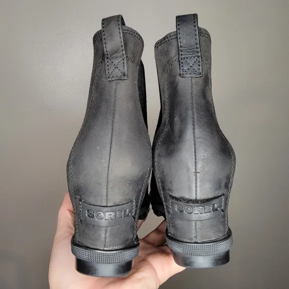 Sorel Black Joan of Arctic II Chelsea Wedge Bootie 6.5 waterproof leathe…