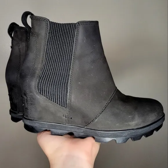 Sorel Black Joan of Arctic II Chelsea Wedge Bootie 6.5 waterproof leathe…
