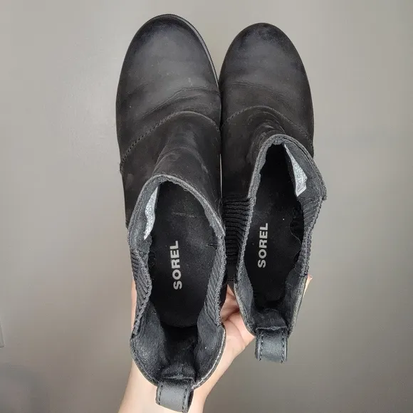 Sorel Black Joan of Arctic II Chelsea Wedge Bootie 6.5 waterproof leathe…