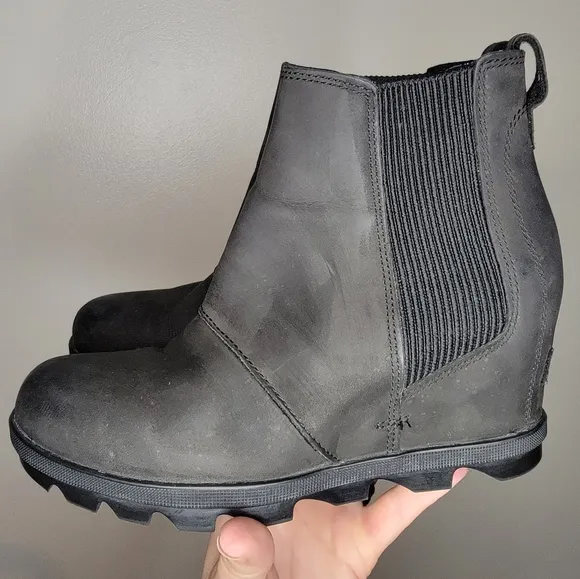 Sorel Black Joan of Arctic II Chelsea Wedge Bootie 6.5 waterproof leathe…
