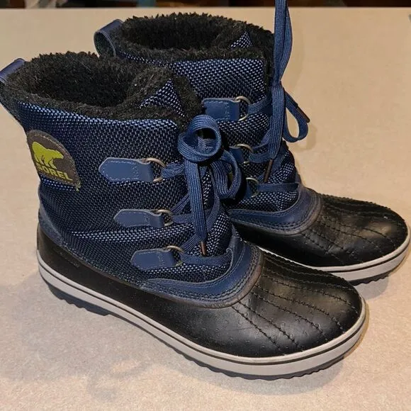 SOREL Black Ostrich Print Blue Waterproof Boots
