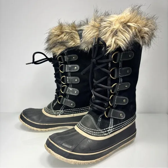 Sorel Black Waterproof Joan Of Arctic Lace Up Boots Size 7